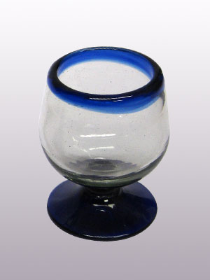 Wholesale MEXICAN GLASSWARE / Cobalt Blue Rim 4 oz Small Cognac Glasses  / This classy set of small cognac glasses will compliment your blown glass collection and help you enjoy your favourite liquor.